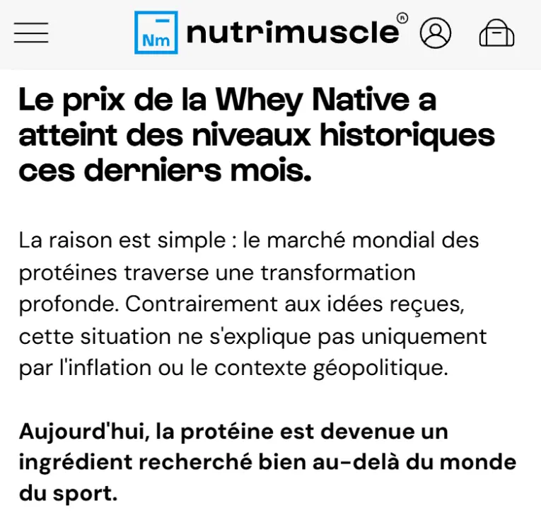 Nutripure ou Nutrimuscle : lequel choisir maintenant que le prix de la whey a explosé ? 2 hausse prix whey nutrimuscle
