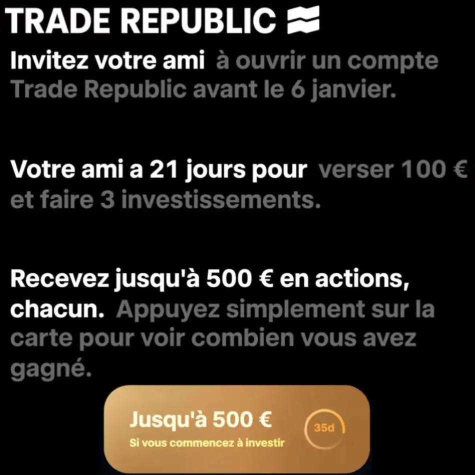 Code Parrainage Trade Republic : Jusqu'à 200€ offerts en août 2026 5 offre 500 euros trade republic