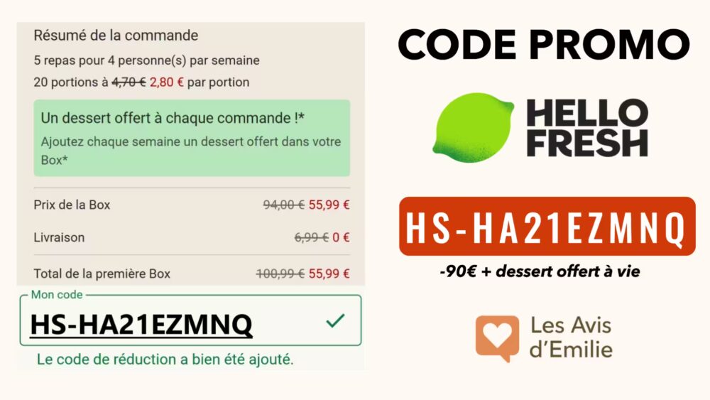 Code Promo Influenceur HelloFresh : -90€ offerts et un dessert chaque semaine 4 code promo hellofresh 90 euros detail