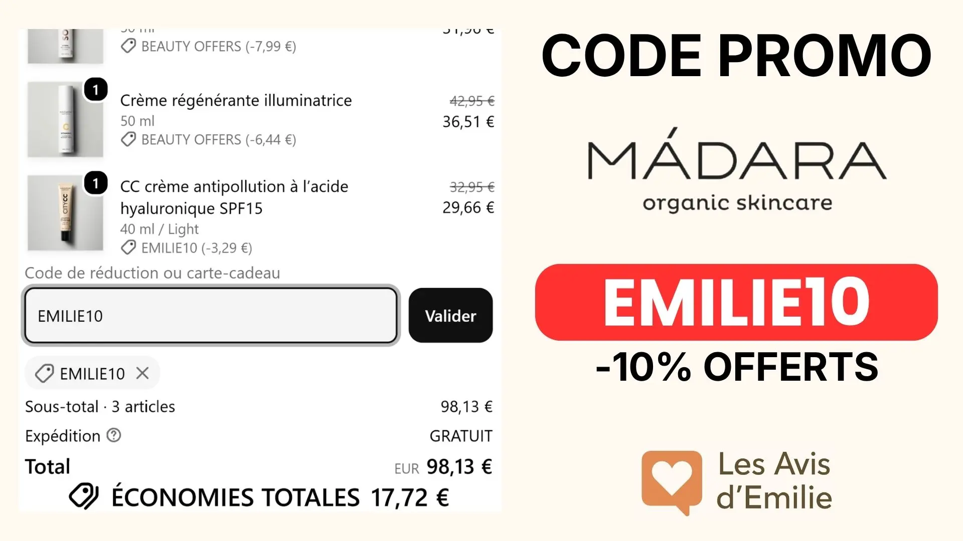 Code promo Madara EMILIE10 : 10% de réduction sur vos produits ! 3 code promo madara details offre emilie10