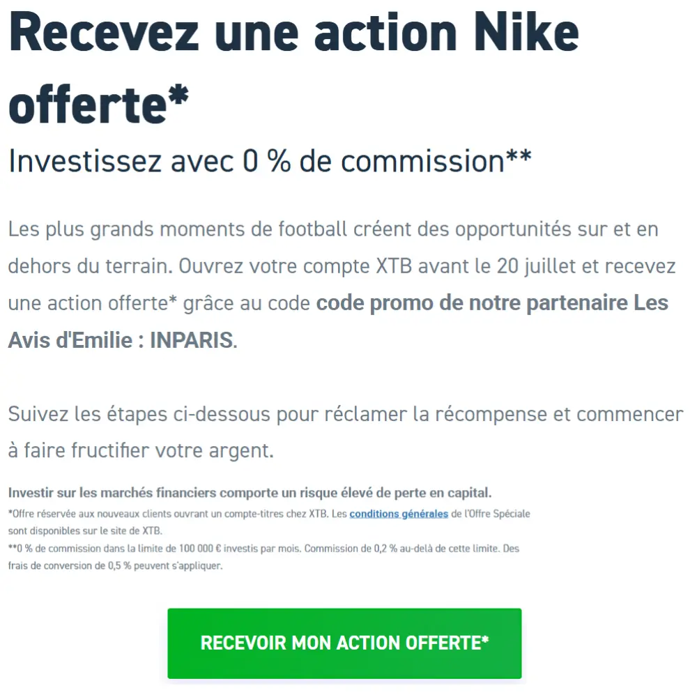 Code parrainage XTB : une action Nike offerte en juin 2026 4 resume offre promo xtb action nike lesavisdemilie