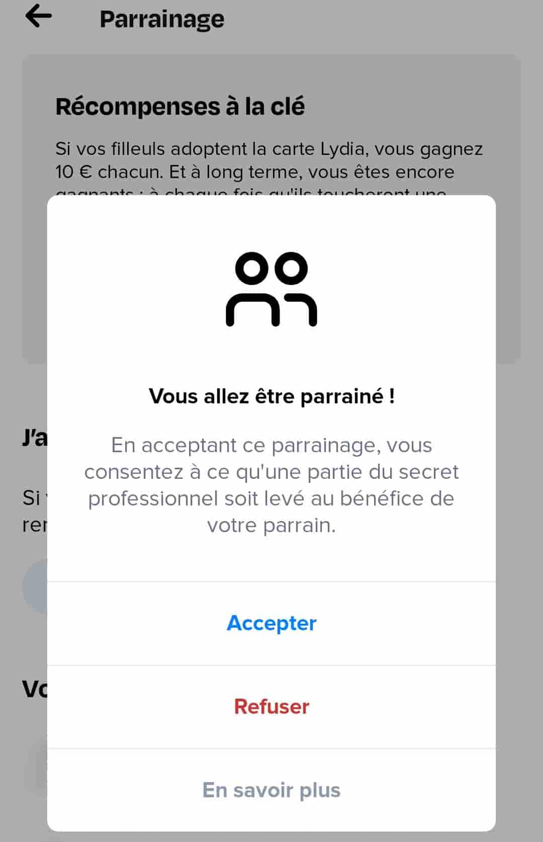 acceptation code promo lydia