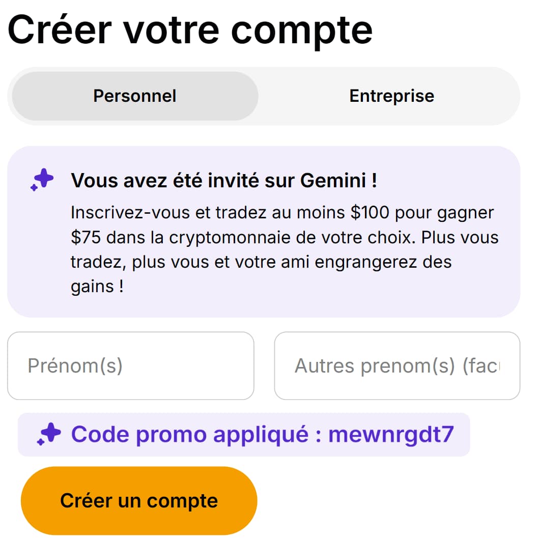 Les meilleures offres de bienvenue en cryptomonnaies : plus de 6000€ de prime ! 6 code promo gemini 1