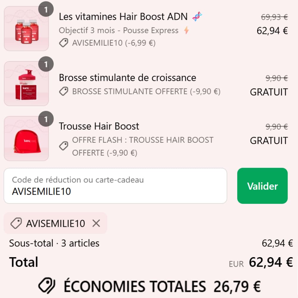 Code promo Mykaracare 10% de réduction avec le code AVISEMILIE10 1 code promo mykaracare emilie 1