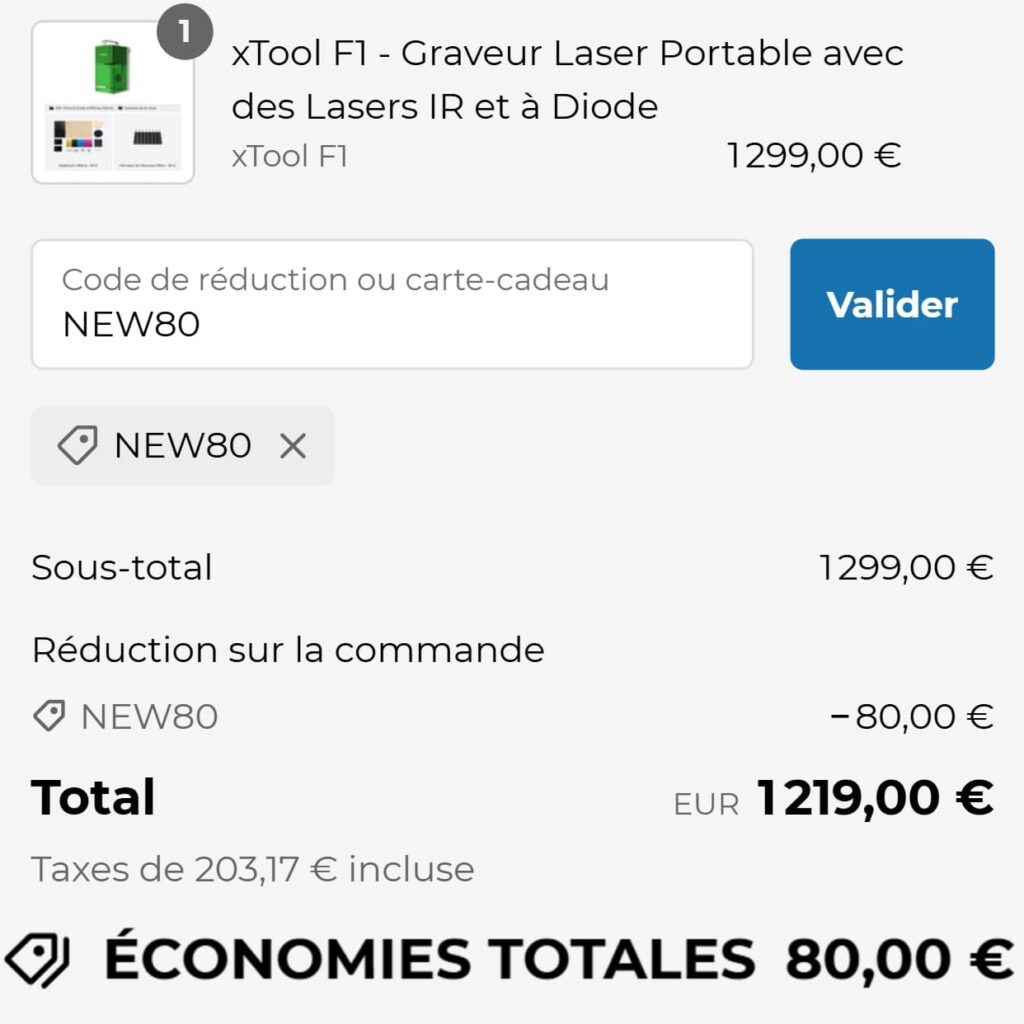 Code Promo XTool : 80€ offerts sur votre découpeur laser XTool 1 code promo xtool 80 1
