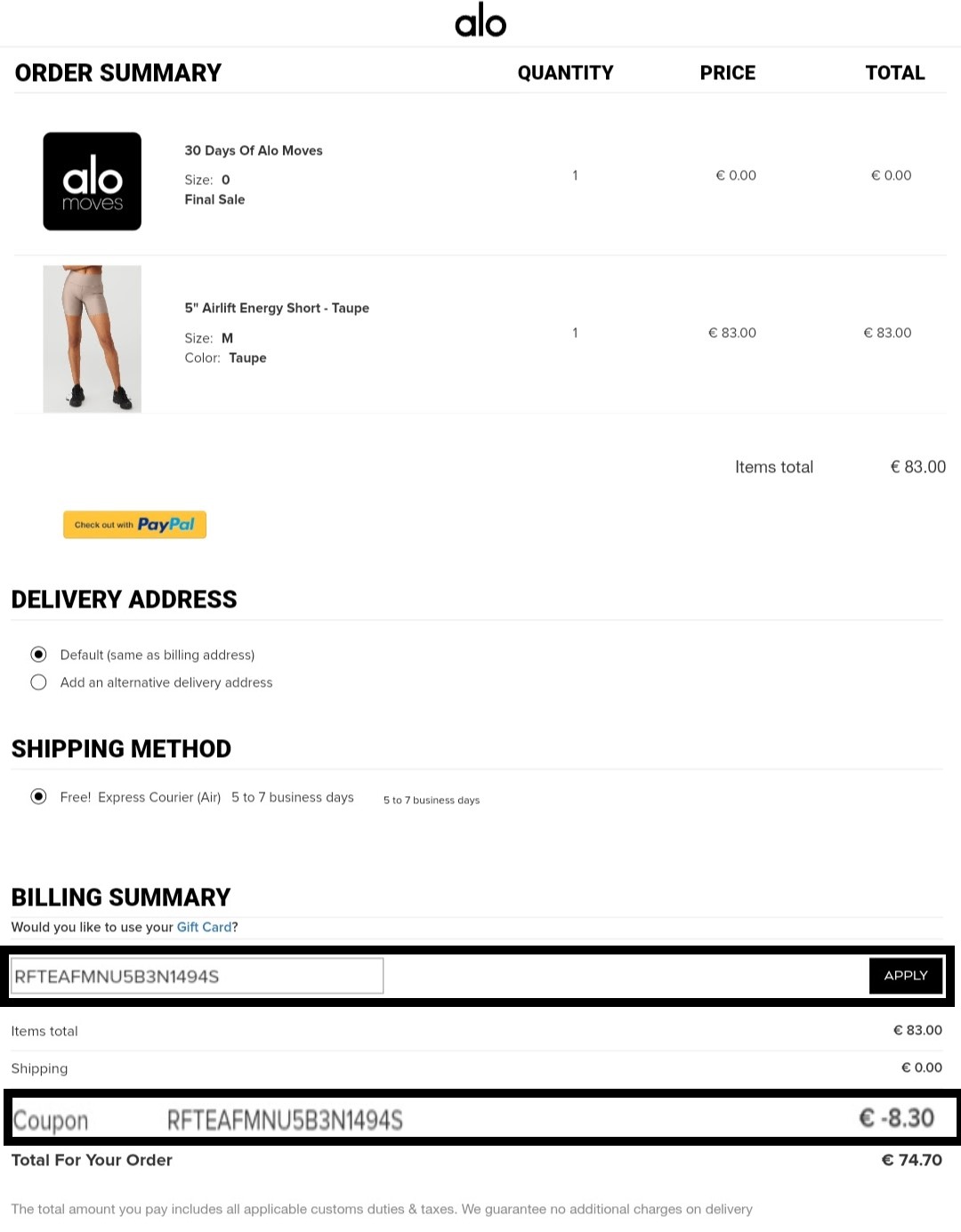 Alo Yoga Code Promo : 10% offerts sur votre commande 3 commande alo yoga reduction promo code