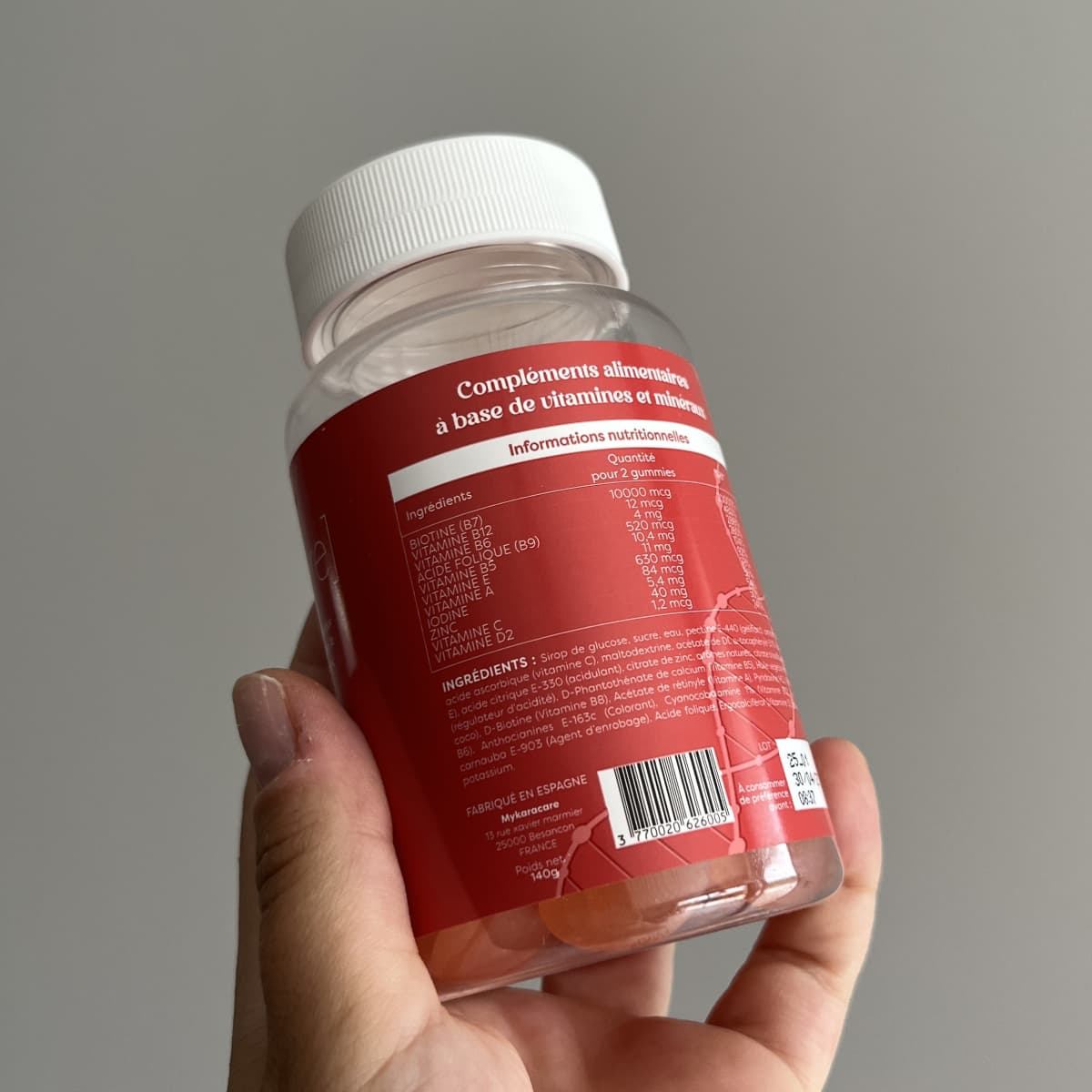 Je teste Mykaracare : Mon avis avec analyse complète des ingrédients 8 details composition gummies