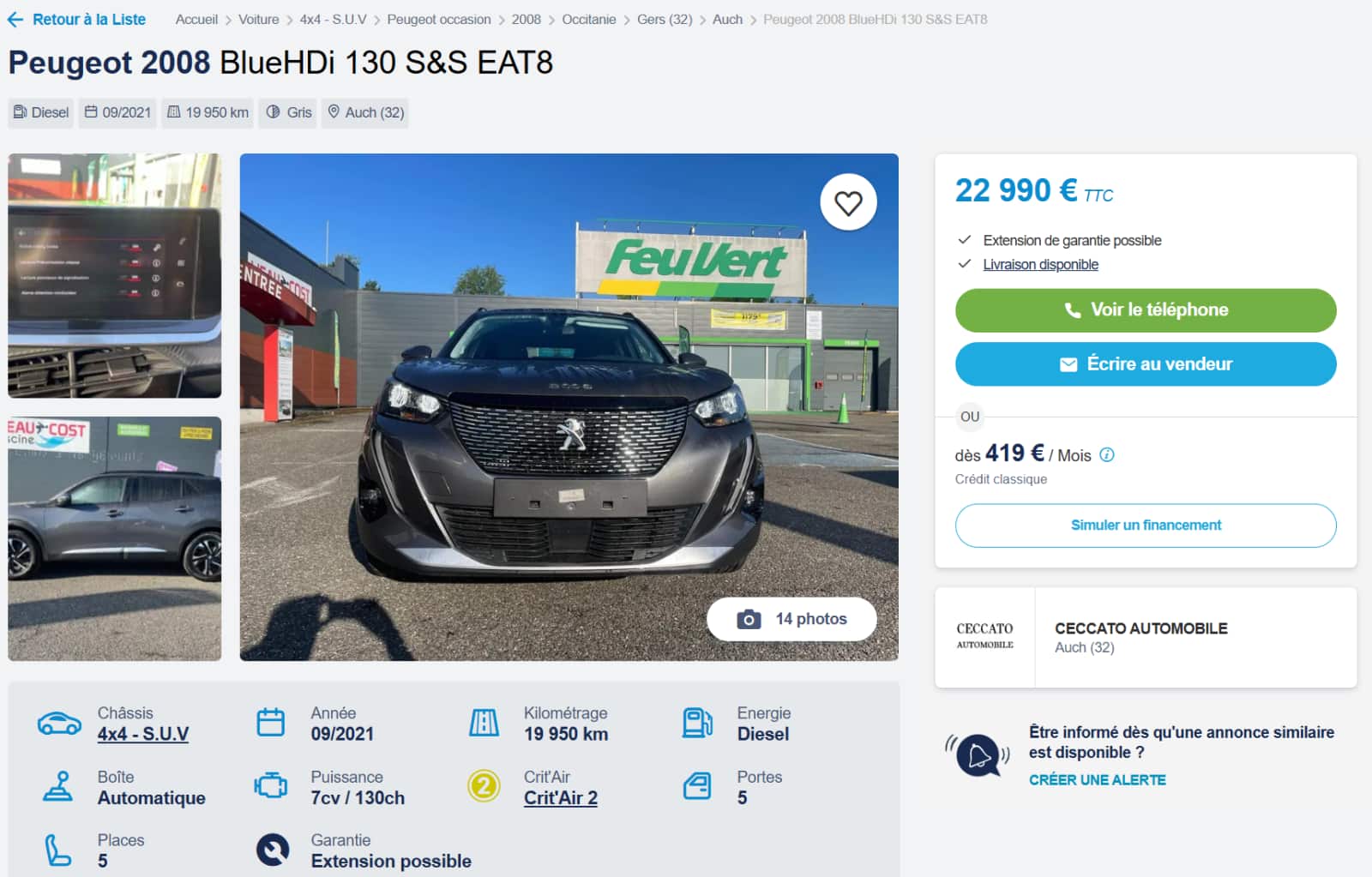 Mon avis sur Zoomcar pour l'achat d'un véhicule d'occasion 2 details fiche produit peugeot 2008