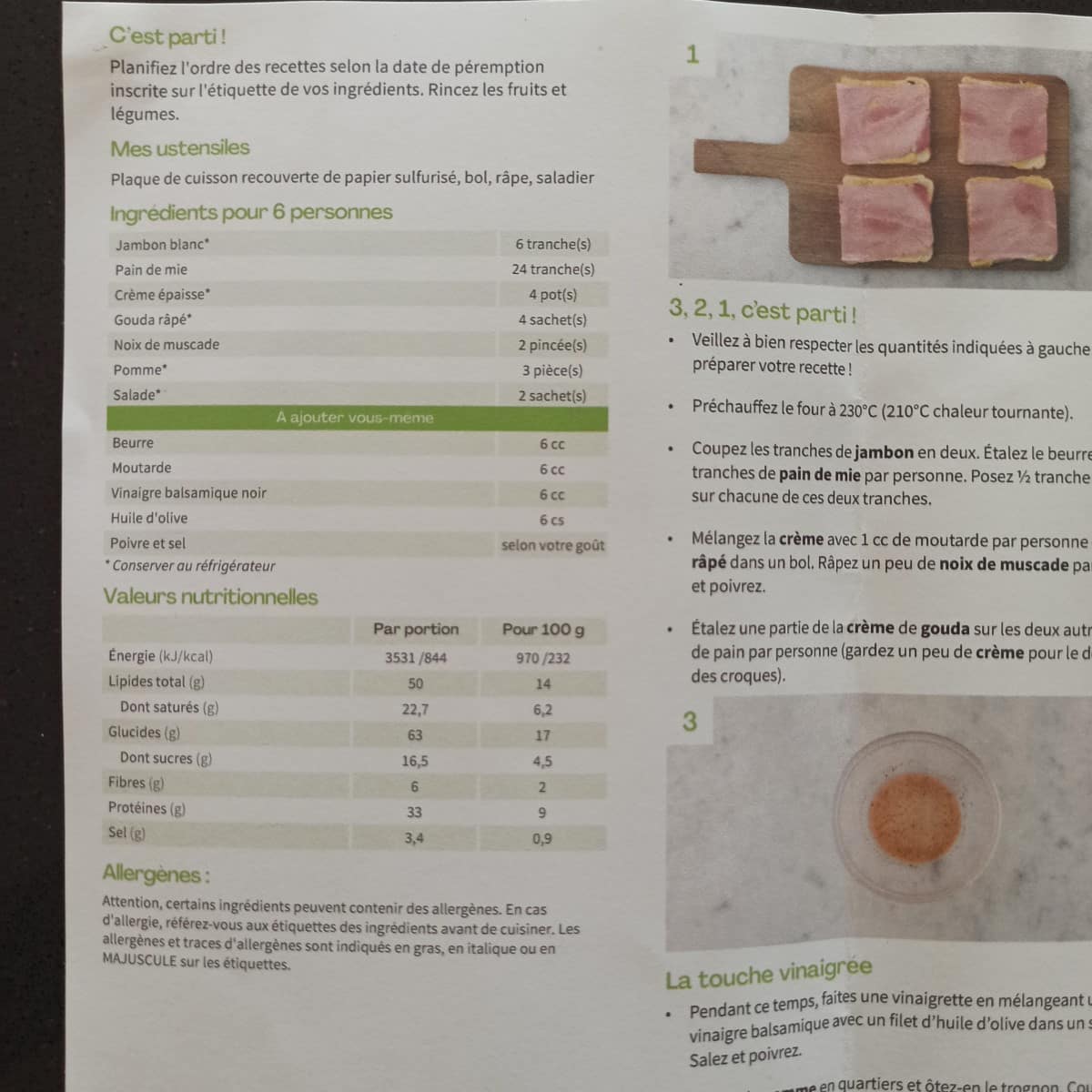 Mon avis sur HelloFresh : recettes, ingrédients, qualité, coût, livraison... tout en détail ! 1 details ingredients recette croque monsieur