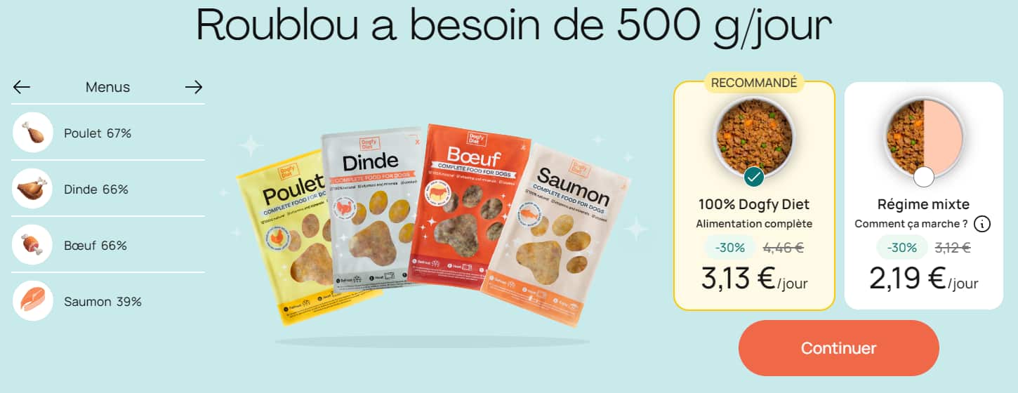 Dogfy Diet Avis : J'ai testé leur abonnement pour mon chien Retour d'expérience complet 2 exemple de menu dogfy diet avec promo