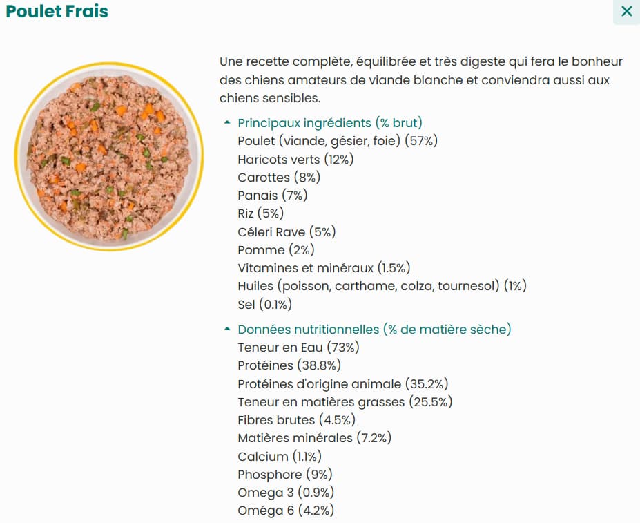 Dog Chef : Mon avis sur leur nourriture avec test pour mon chien 4 exemple details composition plat 1