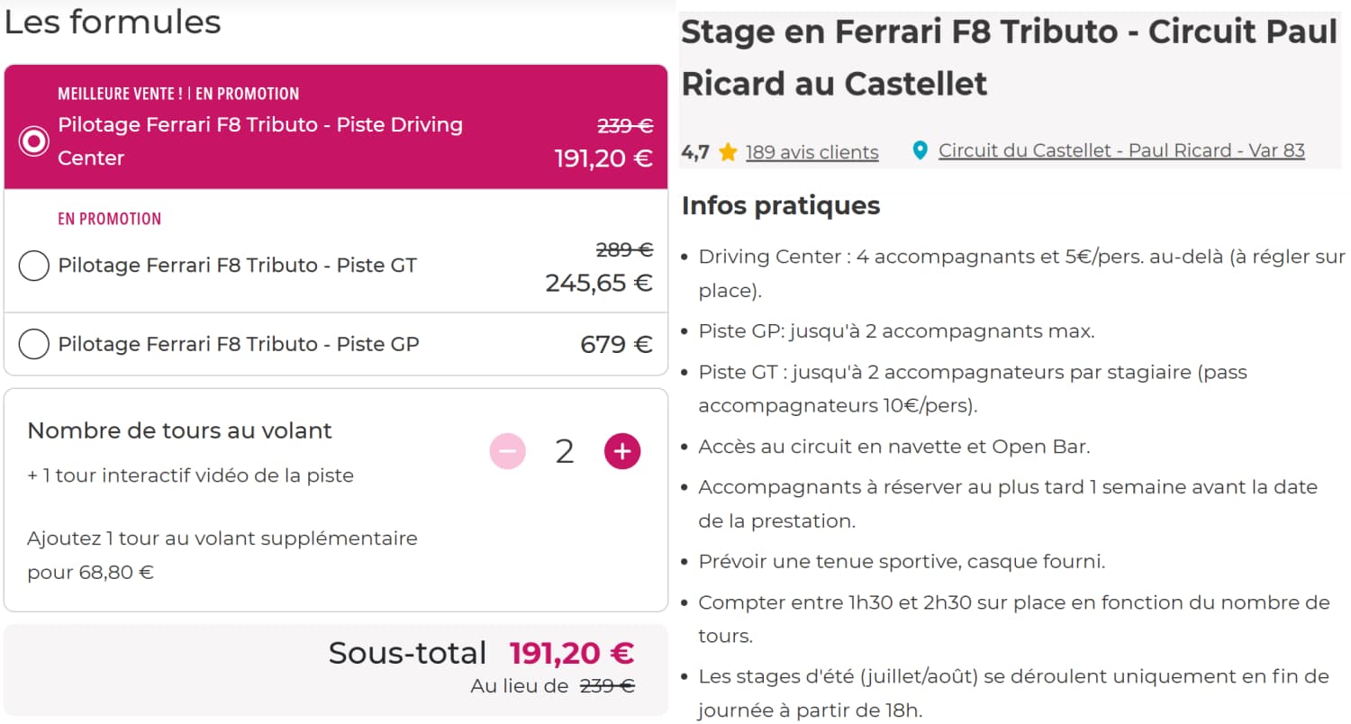 Sport Découverte : Analyse de l'entreprise, retour d'expérience et avis clients 4 exemple page produit ferrari sport decouverte 1