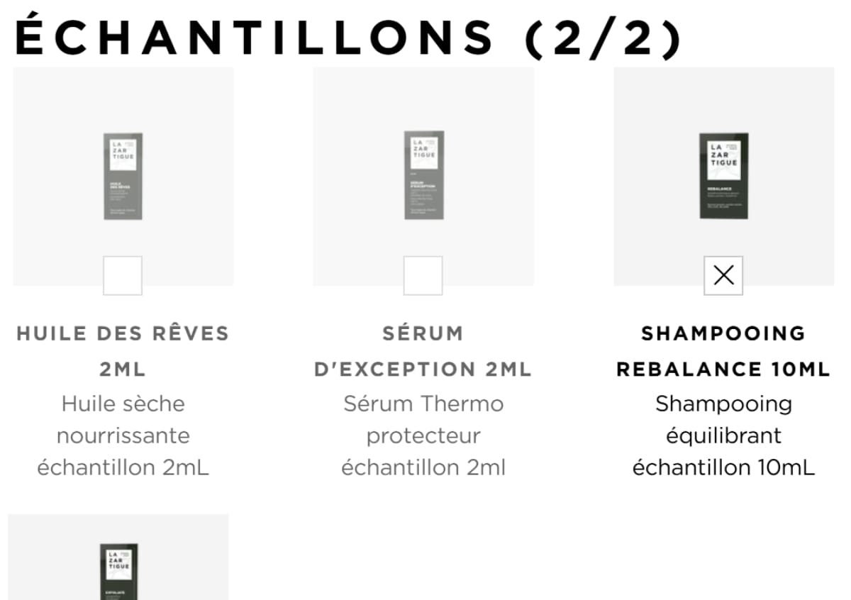 Code Promo Lazartigue : profitez de -20% de réduction avec le code AVISDEMILIE20 2 exemples offres echantillons lazartigue 1