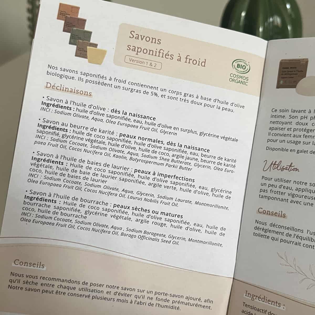 Mon avis sur Comme Avant : je teste et j'analyse leurs savons, déodorants, crèmes et répulsifs 14 explications livret comme avant 1