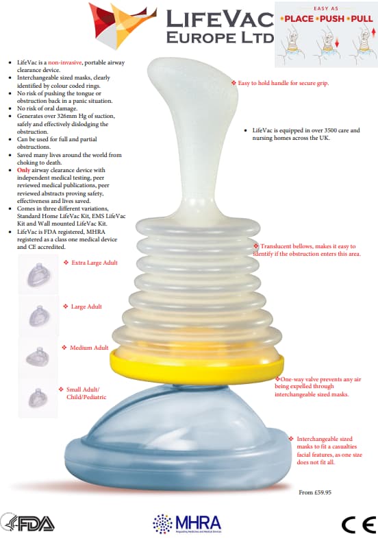 Avis sur LifeVac : Revue des essais médicaux et des avis clients 1 extrait plaquette lifevac MHRA