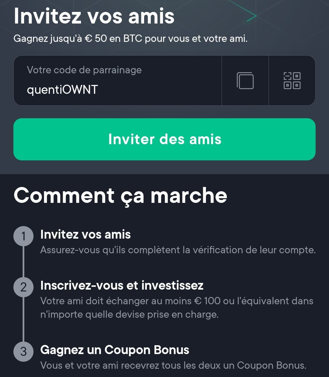 Code Parrainage SwissBorg jusqu'à 100€ offerts avec le code quentiOWNT 6 interface parrainage swissborg 1