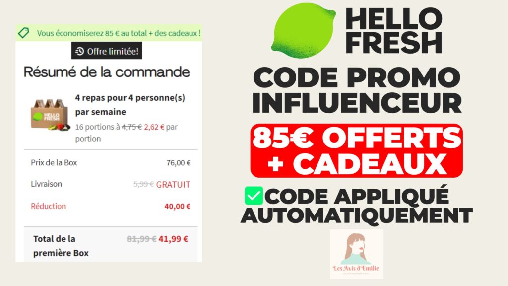 Code Promo Les Commis : 90€ de réduction avec le code AVISDEMILIE90 7 miniature code promo influenceur hellofresh 1