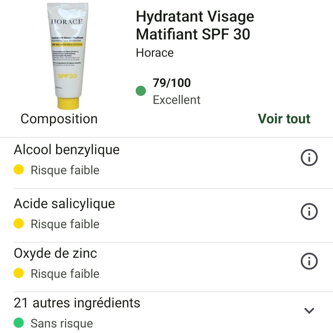 Mon avis sur Horace Analyse détaillée des formulations avec Yuka 17 notation yuka creme horace 1