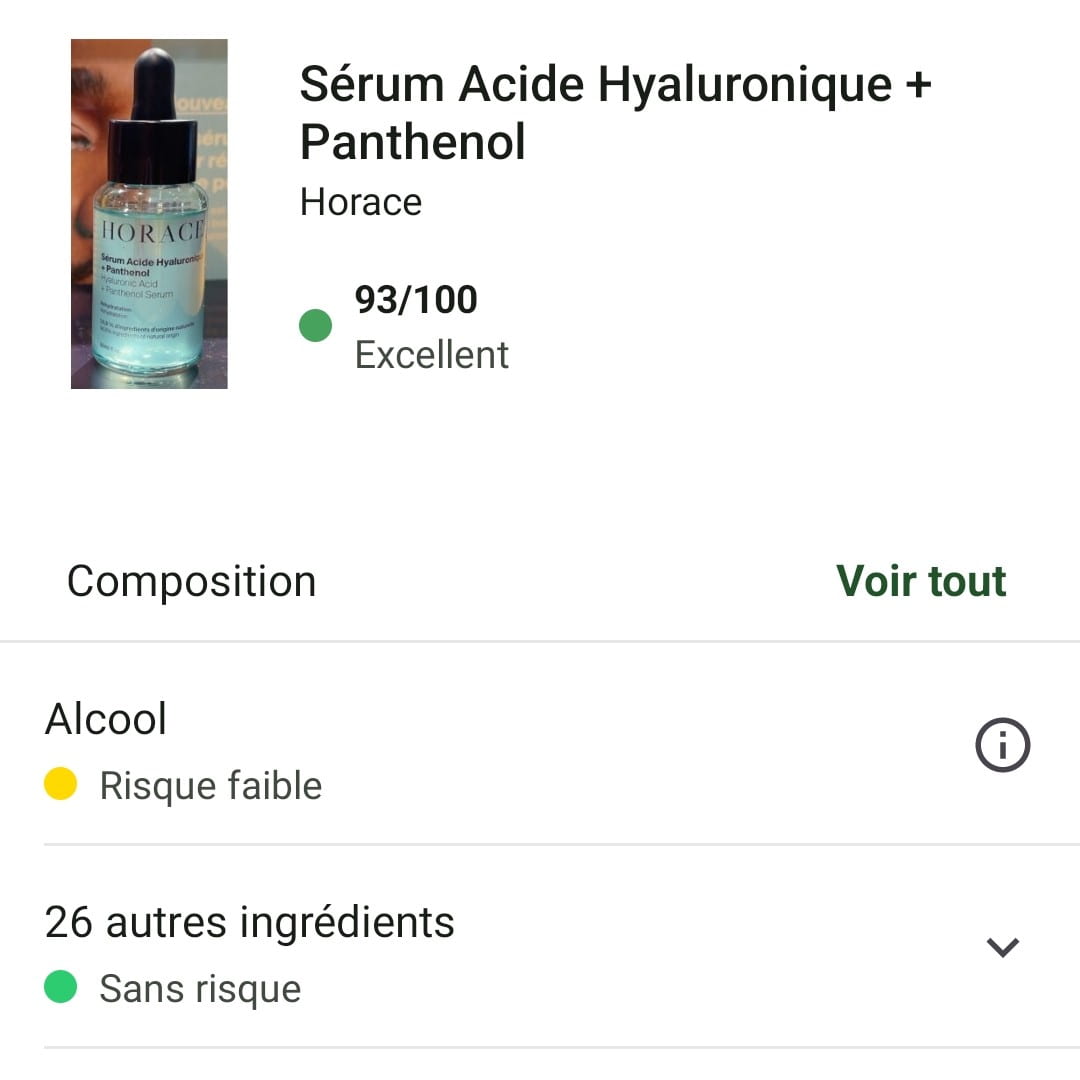 Mon avis sur Horace Analyse détaillée des formulations avec Yuka 12 notation yuka serum horace 1