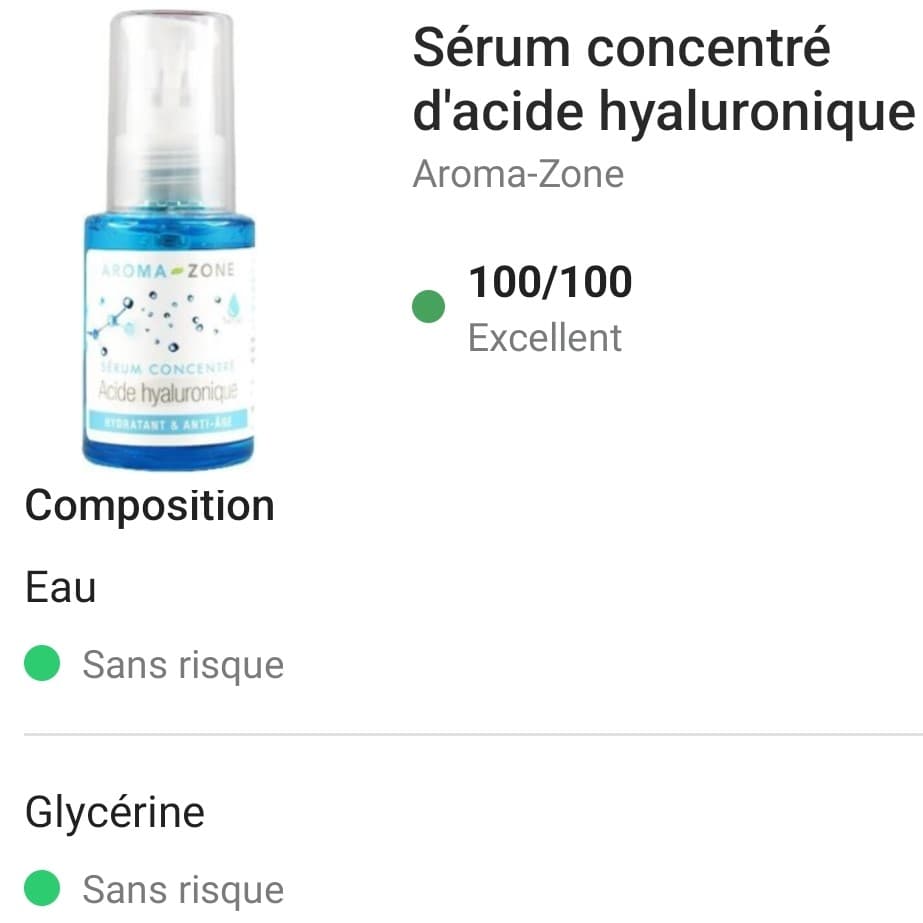 Les meilleurs codes promo de marques de beauté : mon top 10 que je recommande 13 note yuka serum acide hyaluronique aromazone note 100