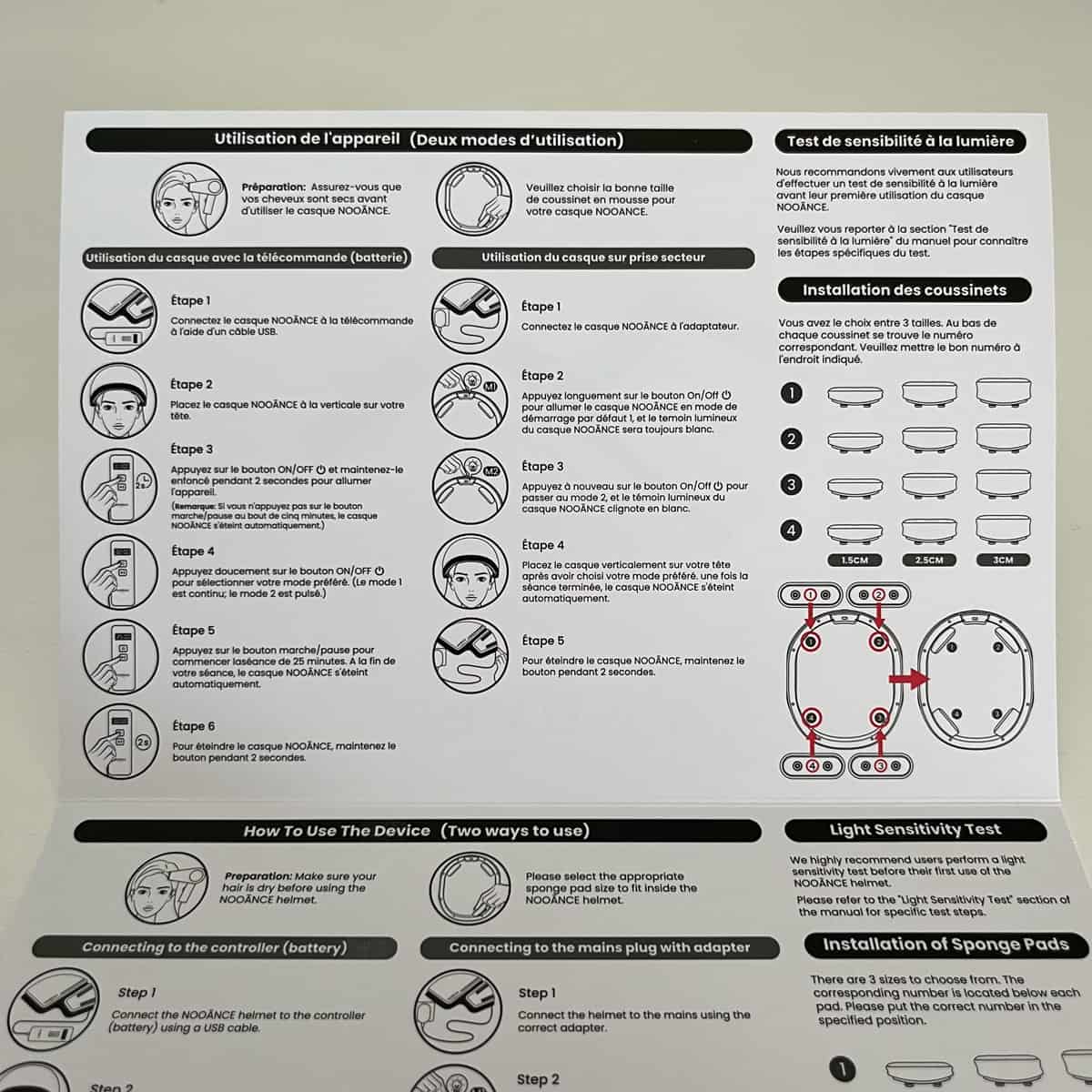Le casque LED cheveux de Nooance : Mon Avis complet avec test personnel et revue des études 7 notice utilisation casque nooance 1