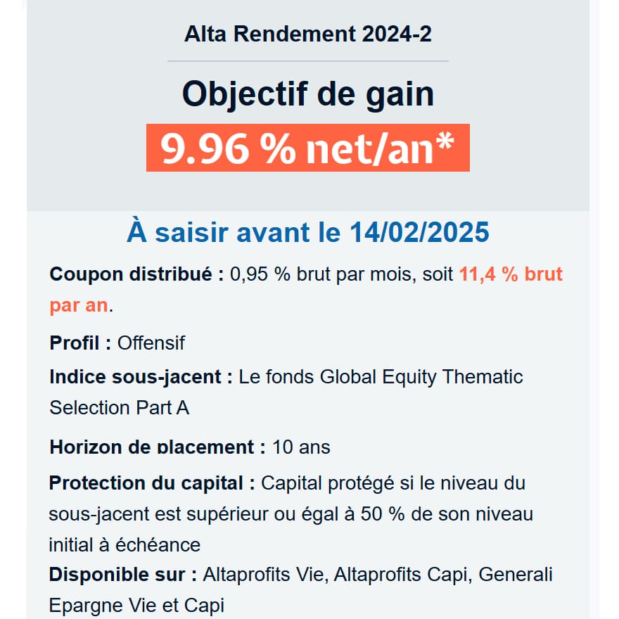 Altaprofits : Analyse et avis sur leurs trois assurances-vieFrais, performances, avis clients 4 produit structure altaprofits 1