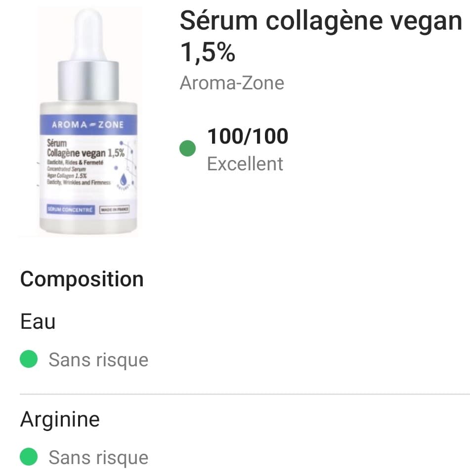 Le sérum au collagène d'Aromazone : vraiment efficace ? Test personnel 2 score yuka serum collagene vegan aromazone 100