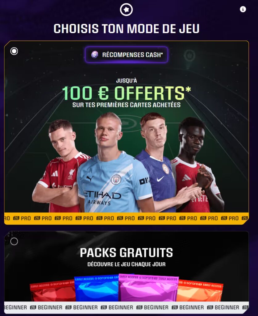 Code Promo Sorare : 150€ offerts avec mon lien parrainage ! 3 sorare choix bonus