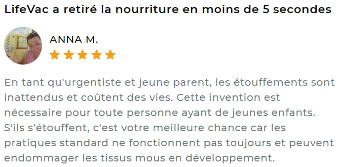 Avis sur LifeVac : Revue des essais médicaux et des avis clients 8 temoignage urgentiste femme lifevac