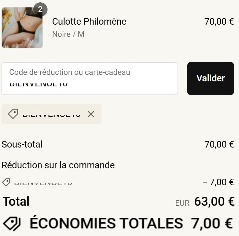 Code Promo Elia Lingerie : -10% de réduction et jusqu'à 20% supplémentaire ! 1 validation code promo elia lingerie