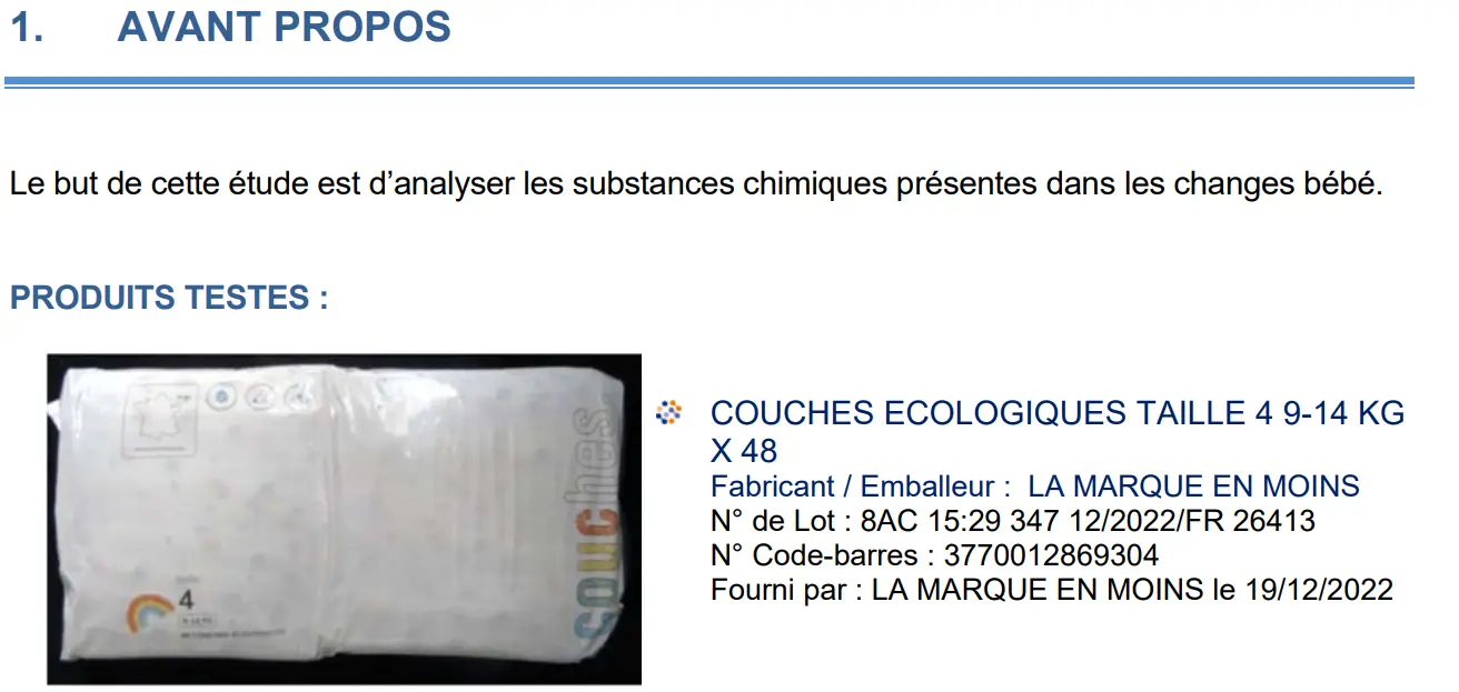 Avis sur La Marque en moins : test des couches et analyses indépendantes 6 extrait rapport toxicologie la marque en moins