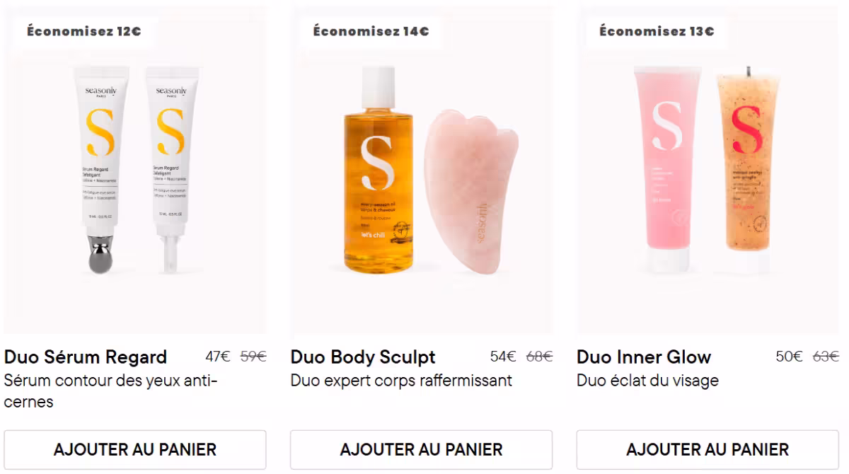 Code Promo Seasonly : AVISDEMILIE10 pour -10% de réduction 2 offres promotionnelles coffrets soins seasonly