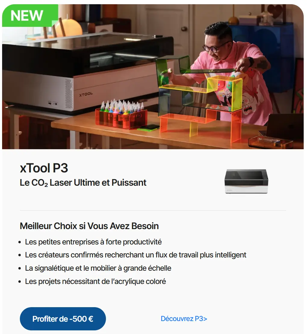 Code Promo XTool : 80€ à 300€ offerts sur votre découpeur laser XTool 6 Programme de reprise XTool Trade-In : jusqu'à 800€ de crédit