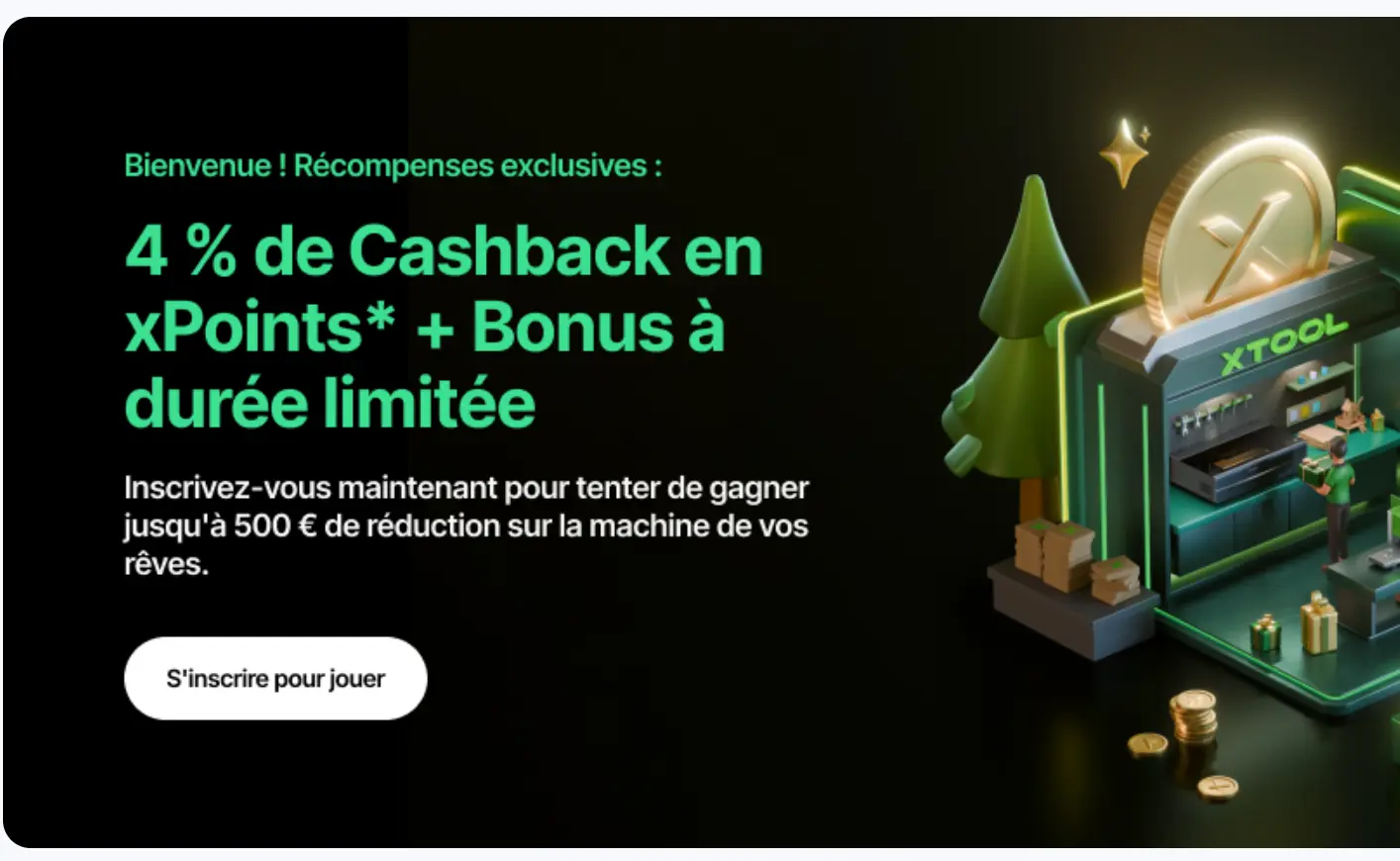 Code Promo XTool : 80€ à 300€ offerts sur votre découpeur laser XTool 5 Programme de fidélité XTool Creator Club : 4% de cashback en points