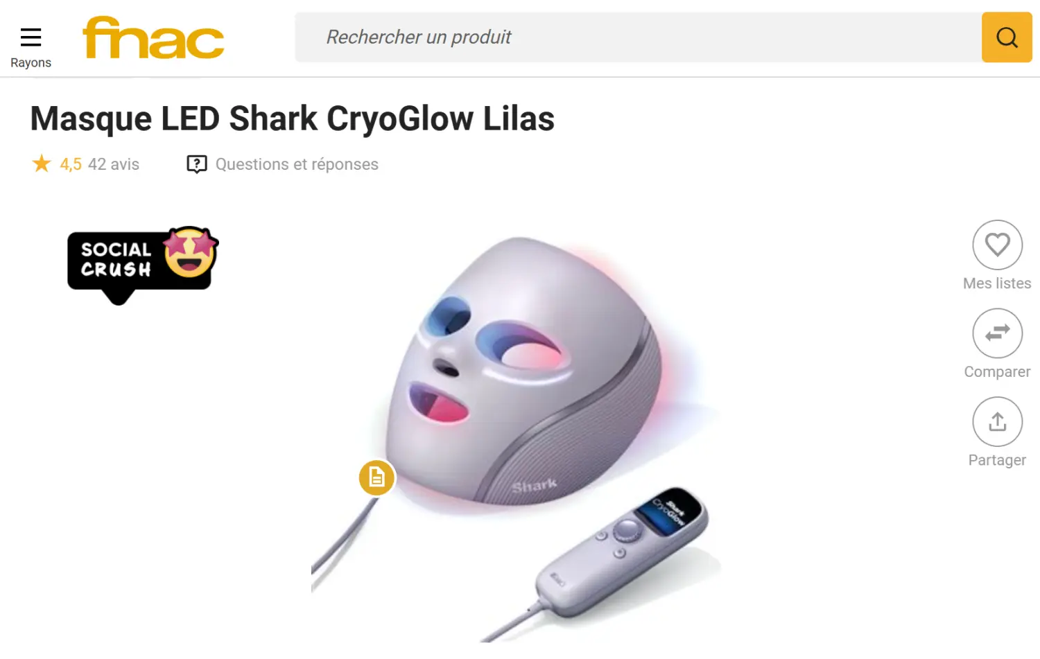 J'ai testé le masque LED Shark Cryoglow : mon avis avec analyse complète 1 masque led shark cryoglow vendu a la fnac