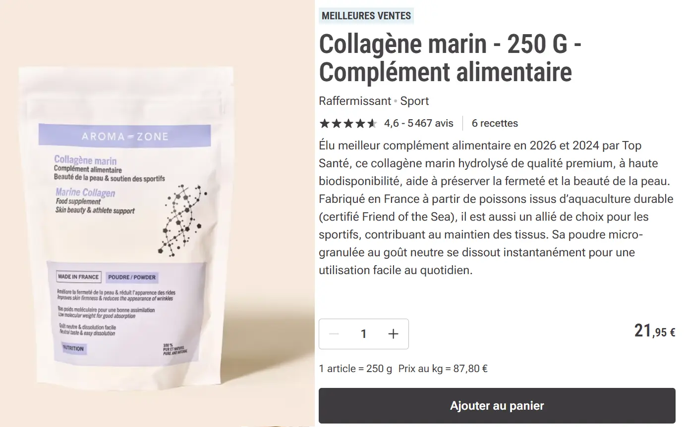 J'ai testé le collagène marin d'Aromazone : avis sur ce complément beauté 1 page collagene marin aromazone site boutique