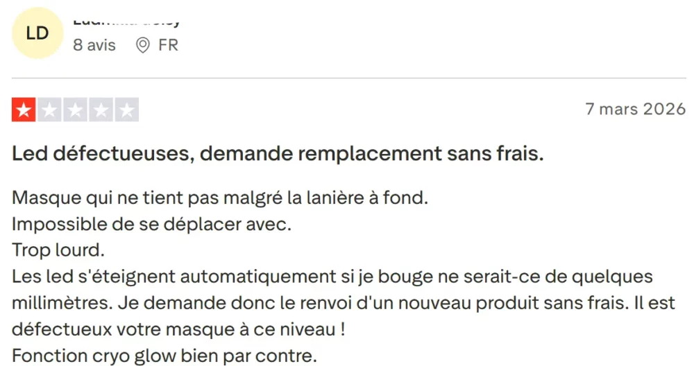 Nooance ou Shark : quel masque LED choisir entre l'Elite X600 et le CryoGlow ? 12 retour negatif masque led cryoglow shark