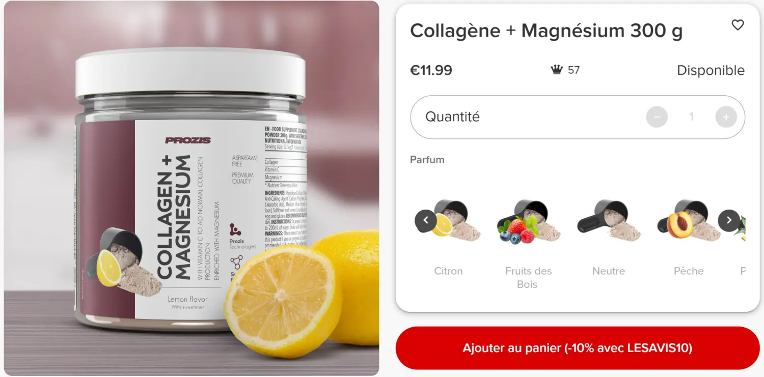 J'ai testé Prozis : mon avis honnête sur leur whey et collagène 8 collagene poudre avec magnesium prozis fiche produit