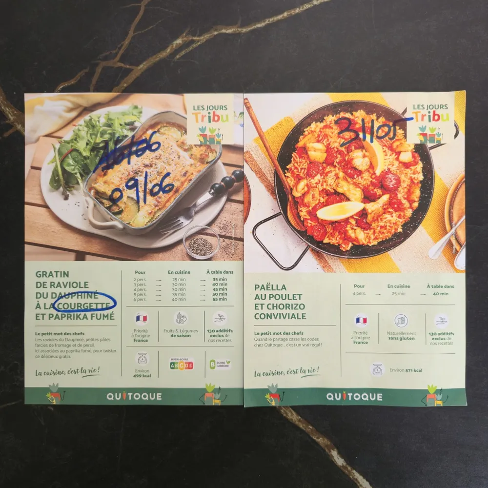 Cliente Quitoque depuis 2023 : mon avis honnête (prix, qualité, abonnement...) 4 recettes quitoque format A5 pratique lesavisdemilie