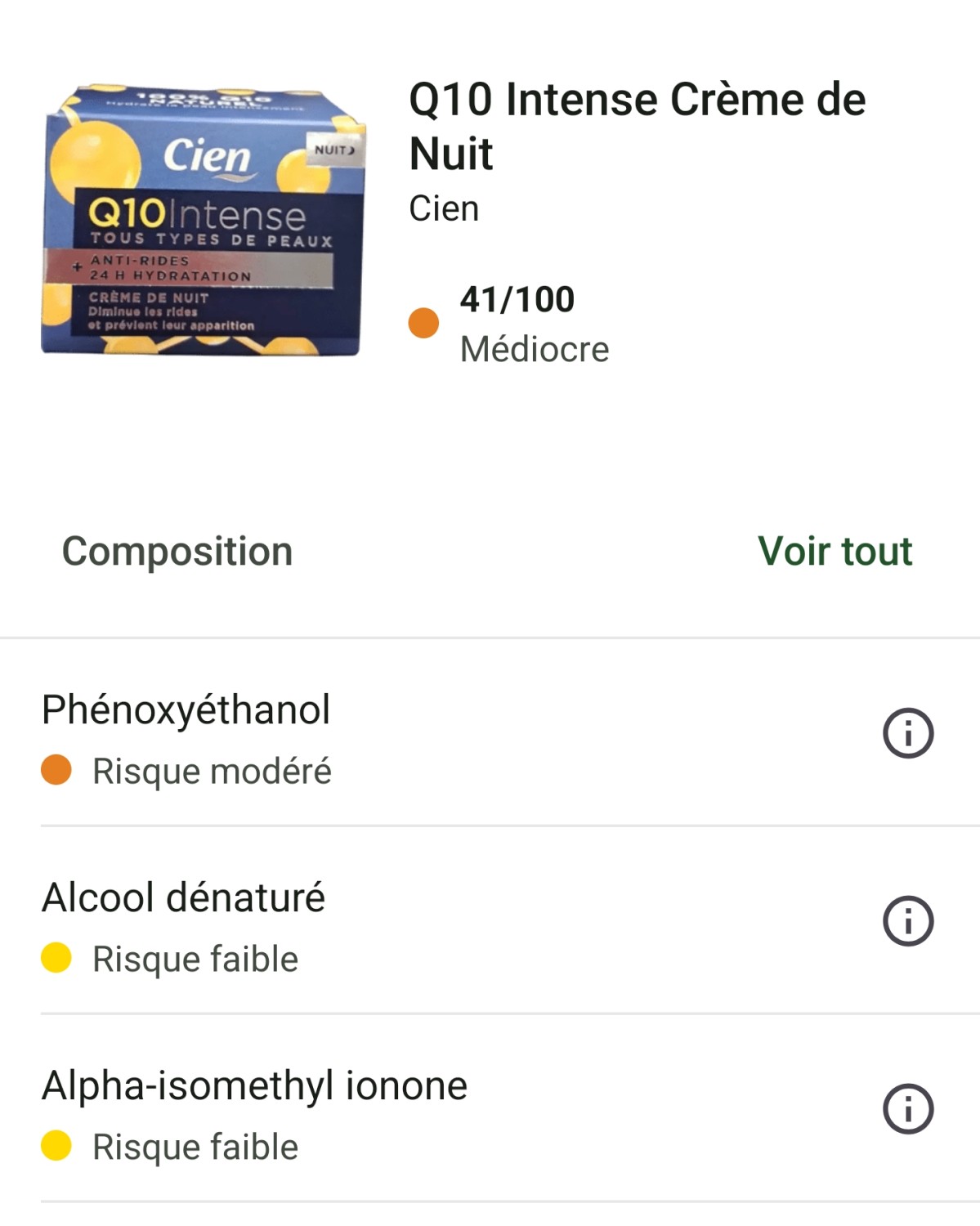 Le classement Yuka des meilleures crèmes anti-rides 13 creme Q10 cien note yuka mediocre