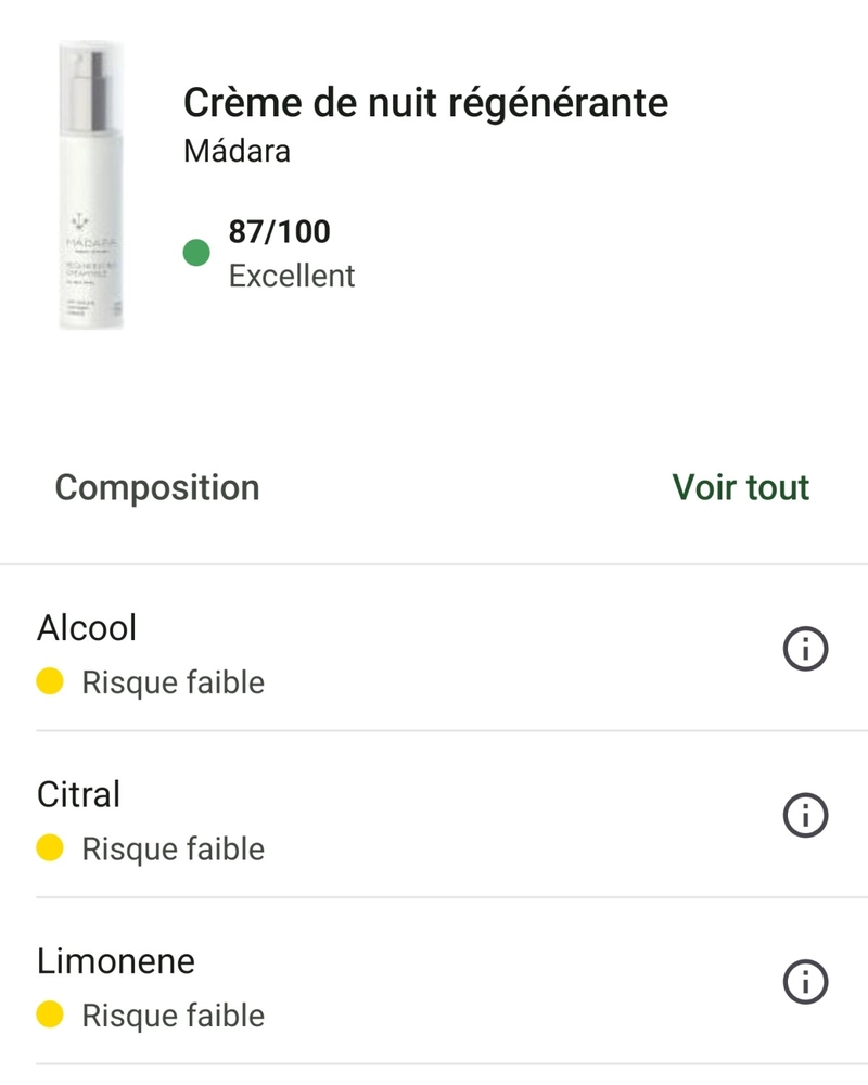 Le classement Yuka des meilleures crèmes anti-rides 11 note yuka creme regenerante madara