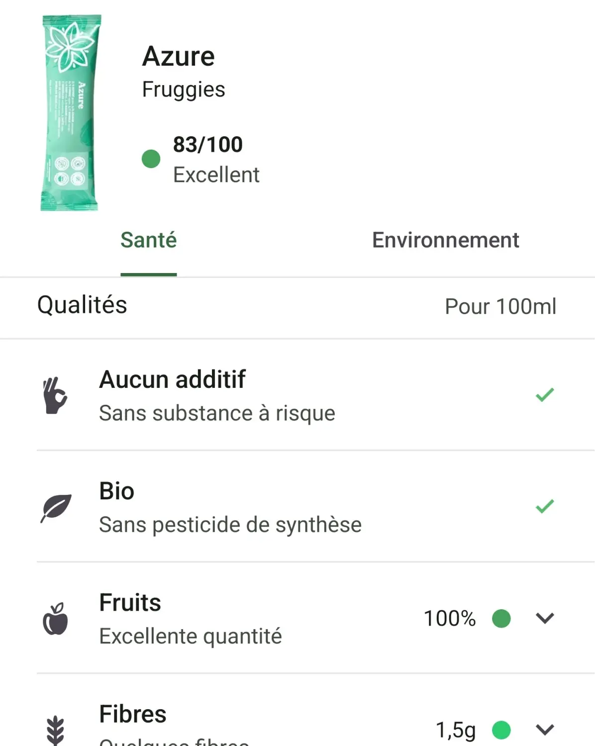Fruggies : top ou flop ? Mon avis sur les sticks lyophilisés (retour honnête) 7 note yuka fruggies gout azure details
