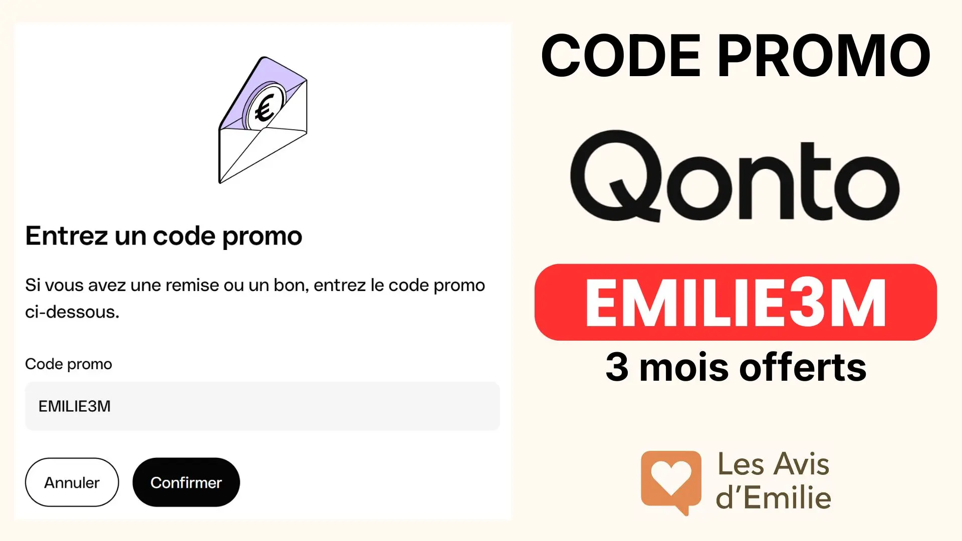 Code Promo Qonto <span class="lp-cpe-masked">EMILIE3M</span> : 3 mois offerts chez Qonto