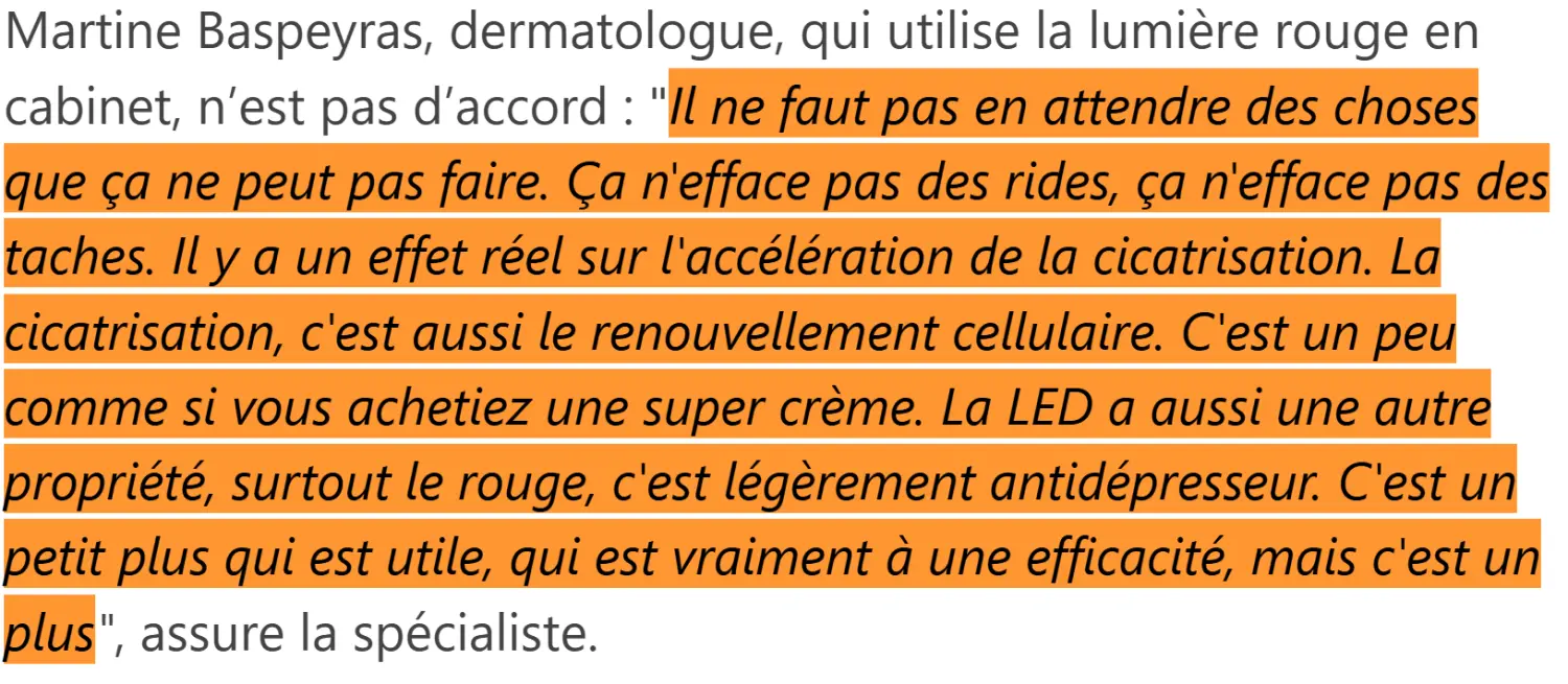 L'avis des dermatologues sur les masques LED de Nooance : revue et interviews 2 avis dermatologue martine baspeyras masque led nooance