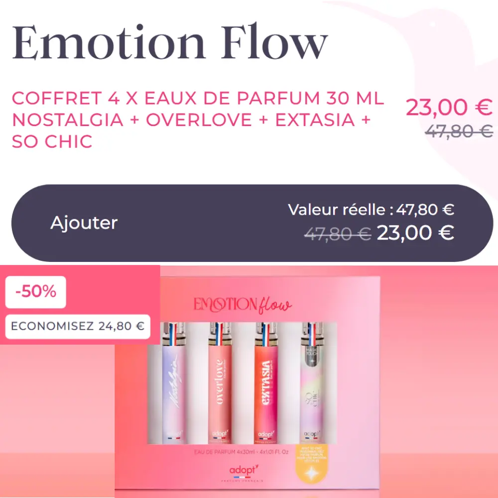Code Promo Adopt Parfums : <span class="lp-cpe-masked">EMILIE20</span> pour 20% de remise immédiate 7 exemple offre promo 50 pourcent sur produit remise adopt