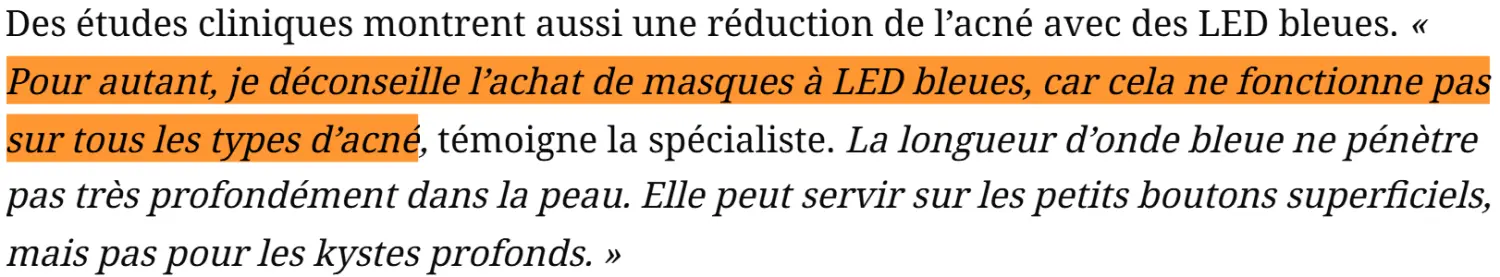 L'avis des dermatologues sur les masques LED de Nooance : revue et interviews 10 masque led bleu dermatologue deconseille