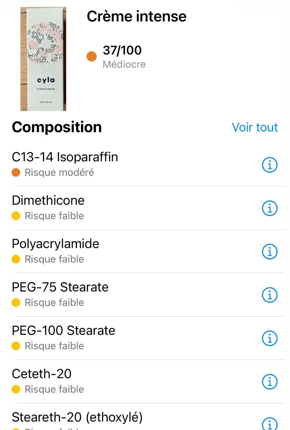 J'ai testé CYLA de Cyrille Laurent : mon avis honnête sur les produits 4 note yuka creme intense cyla