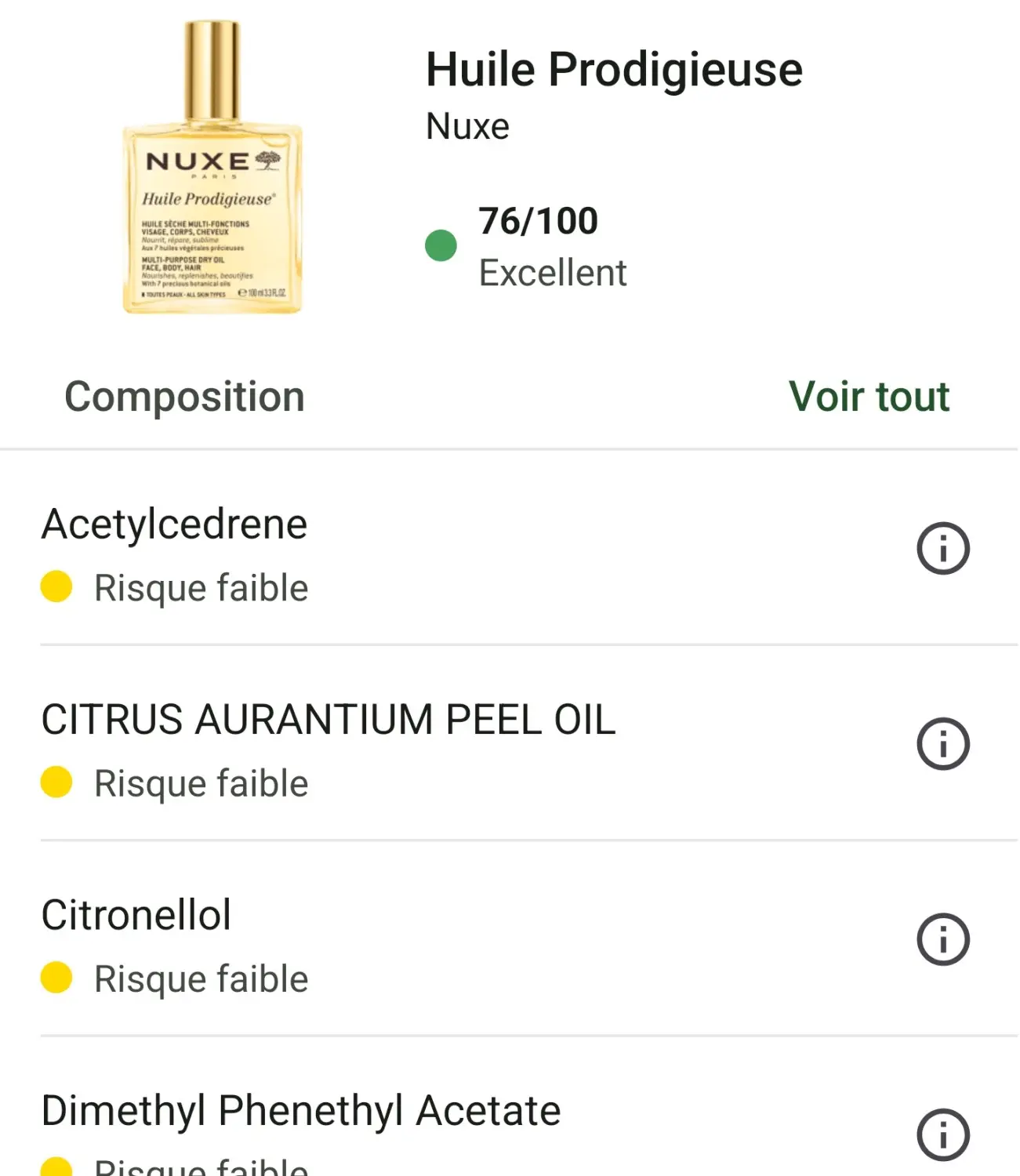Avis Nuxe Huile Prodigieuse : J'ai testé leur huile noté Excellent sur Yuka 2 nuxe huile prodigieuse note yuka