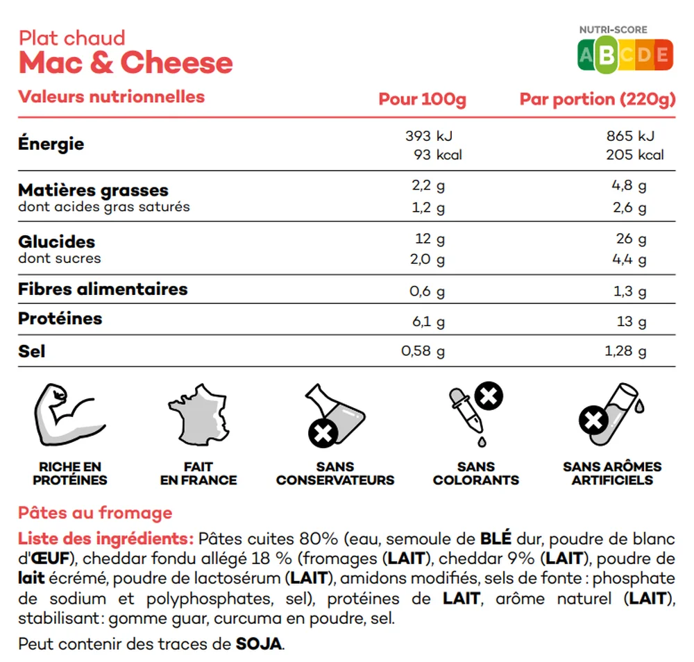 So Shape : Mon Avis critique sur le challenge minceur après test personnel 5 tableau nutritionnel plat mac and cheese soshape