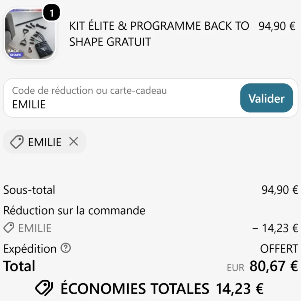 Code Promo SmartWorkout : EMILIE pour -15% OFFERTS 2 code promo smartworkout emilie preuve utilisation valide